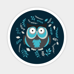 BLUE OWL AND LEAVES Magnet